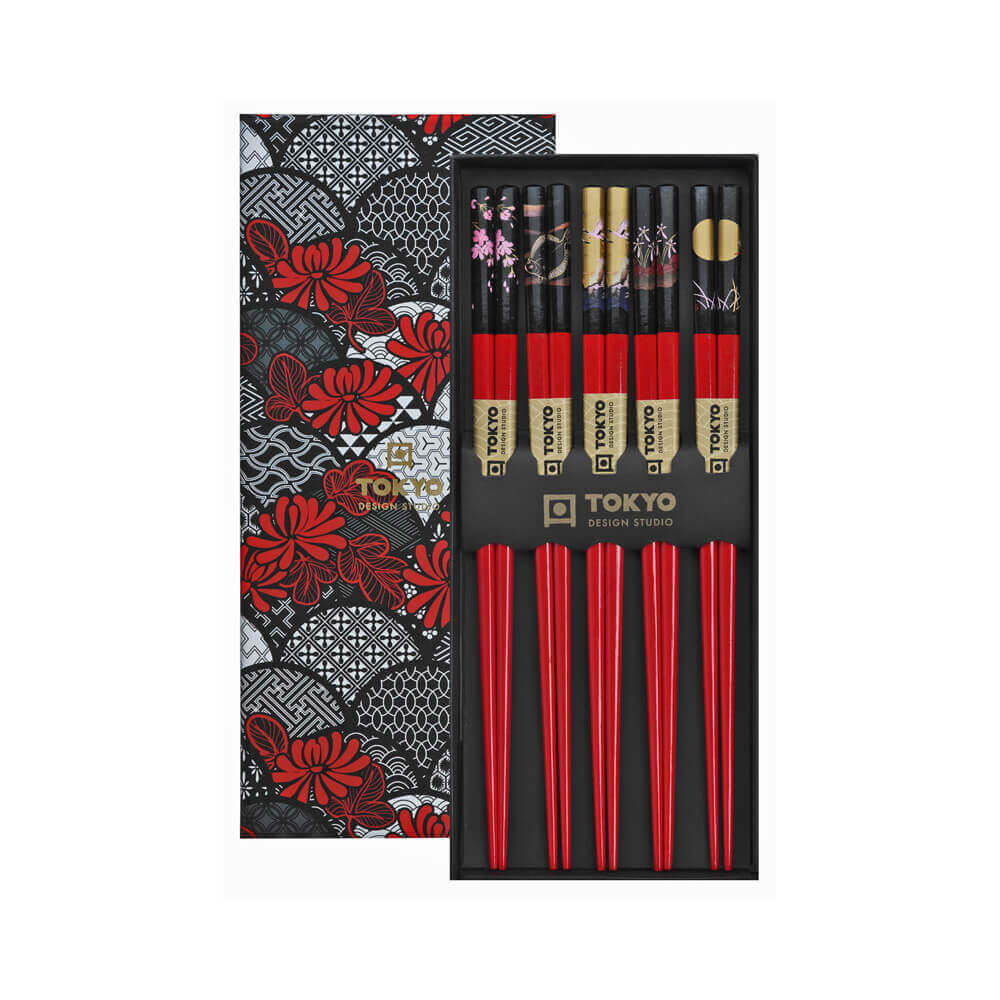 Tokyo Design Studio Red Set of 5 Chopsticks Giftset